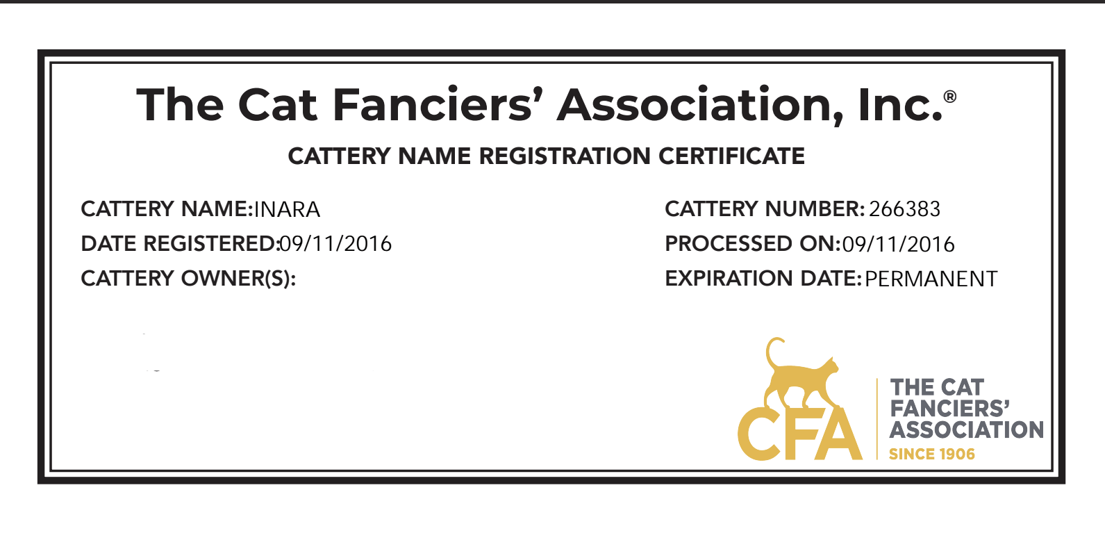 CFA &middot; TICA &middot; WCF Registered